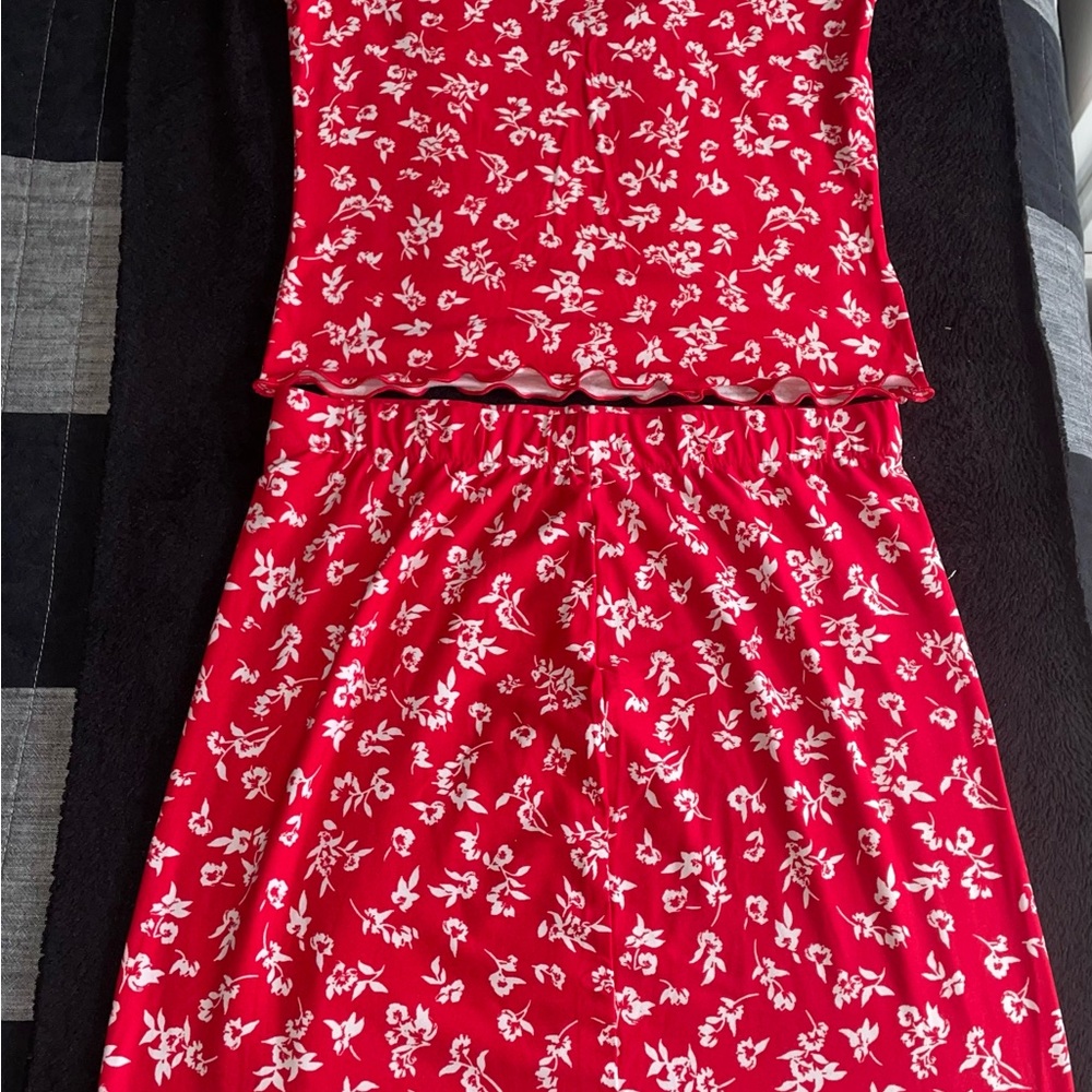 Red Floral Two-Piece Set